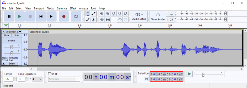 Audacity waveform timing analysis